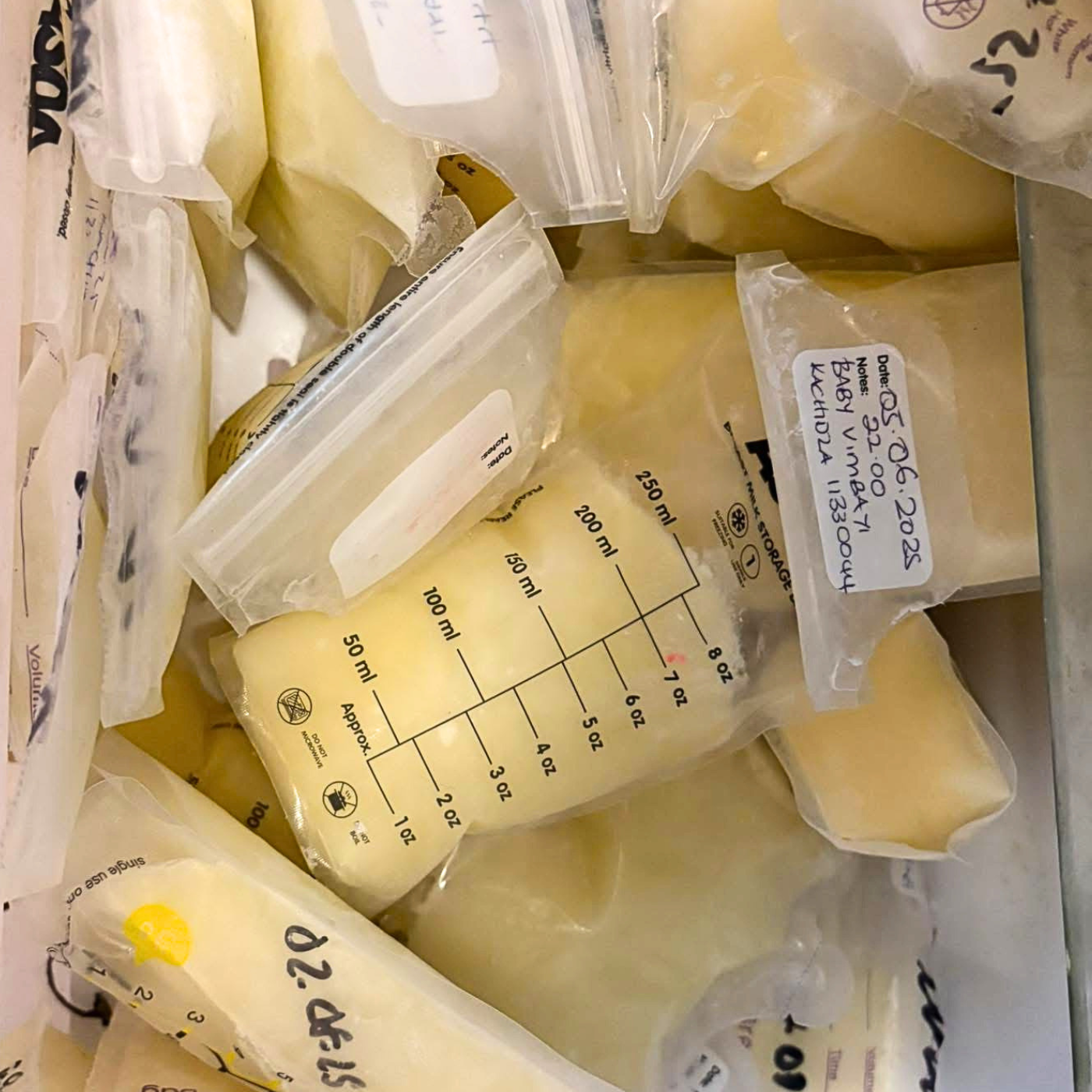 breastmilk bags in freezer
