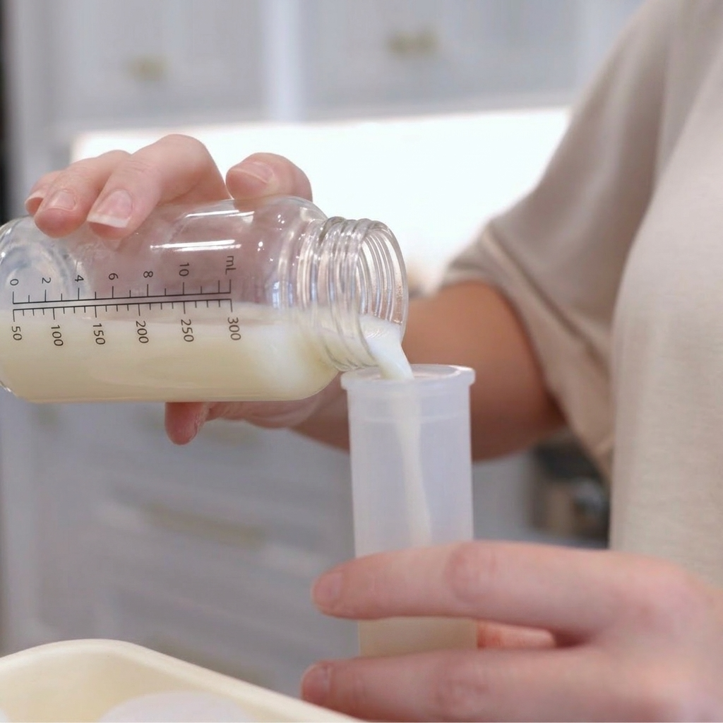 pouring breast milk into MilkHaven tube